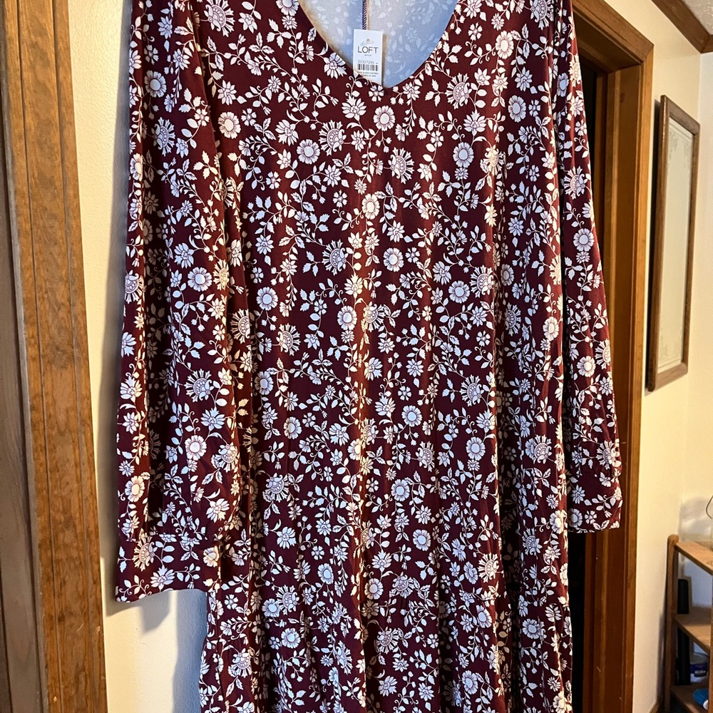 LOFT Burgundy and White Floral Dress
